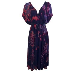 Gypsy Chic One Size Purple Pink Tie Dye Boho Caftan Midi Dress Jersey